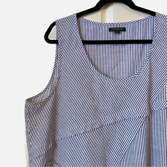 For Cynthia Linen Cotton Blend Boho Shark Bite Hem Pinstriped Dress Women’s 2X - Picture 4 of 8